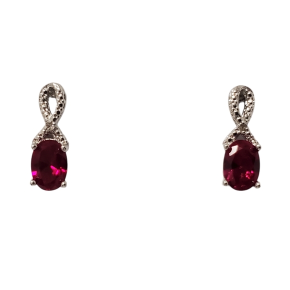 Ruby Earrings With Diamond Accent Ribbon Detail - Picture 3 of 8